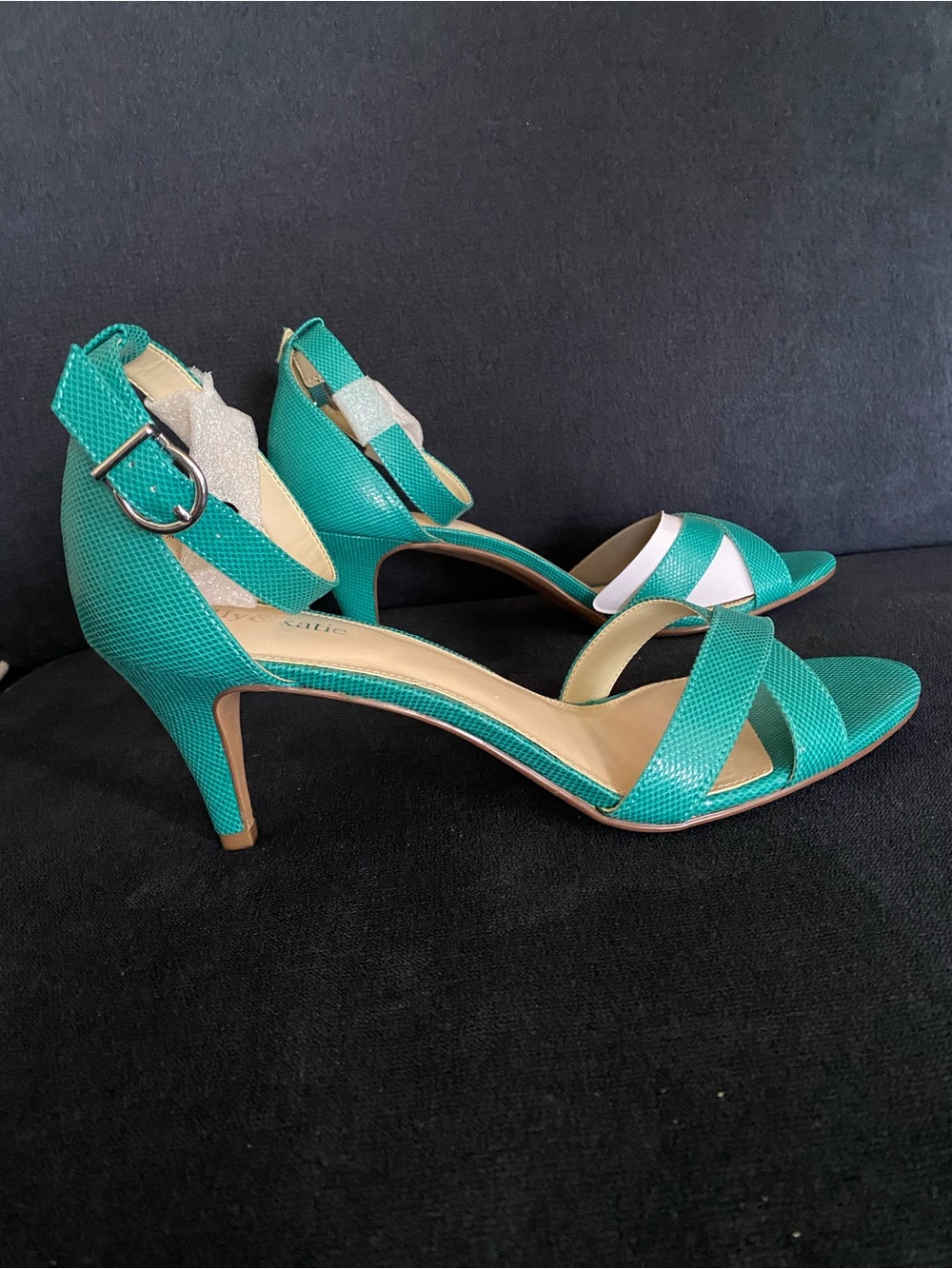 Women's Teal Open-Toe Mid Heel Sandals